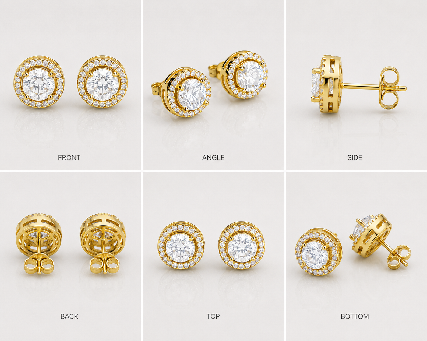 VVS ROUND HALO CUT STUD EARRINGS (YELLOW GOLD)