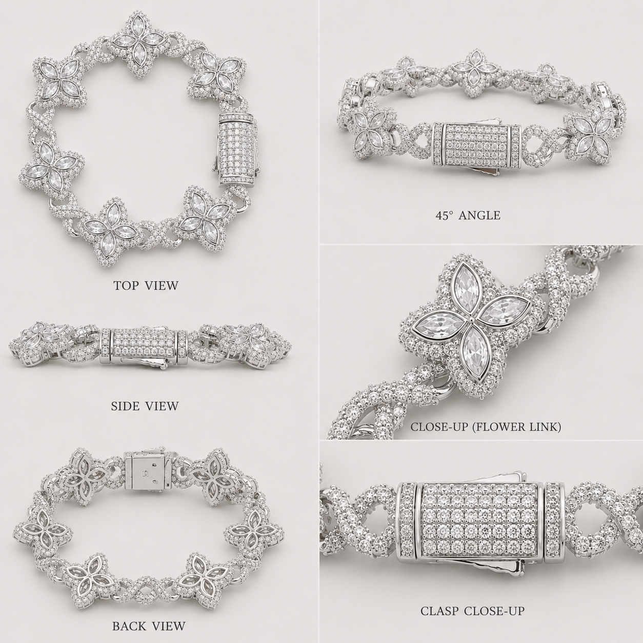 FLORAL BAGUETTE BRACELET (WHITE GOLD)
