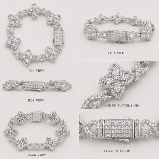 FLORAL BAGUETTE BRACELET (WHITE GOLD)