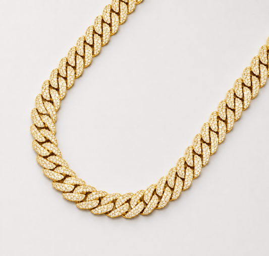 12MM VVS1 MOSAIC SETTING CUBAN – YELLOW GOLD