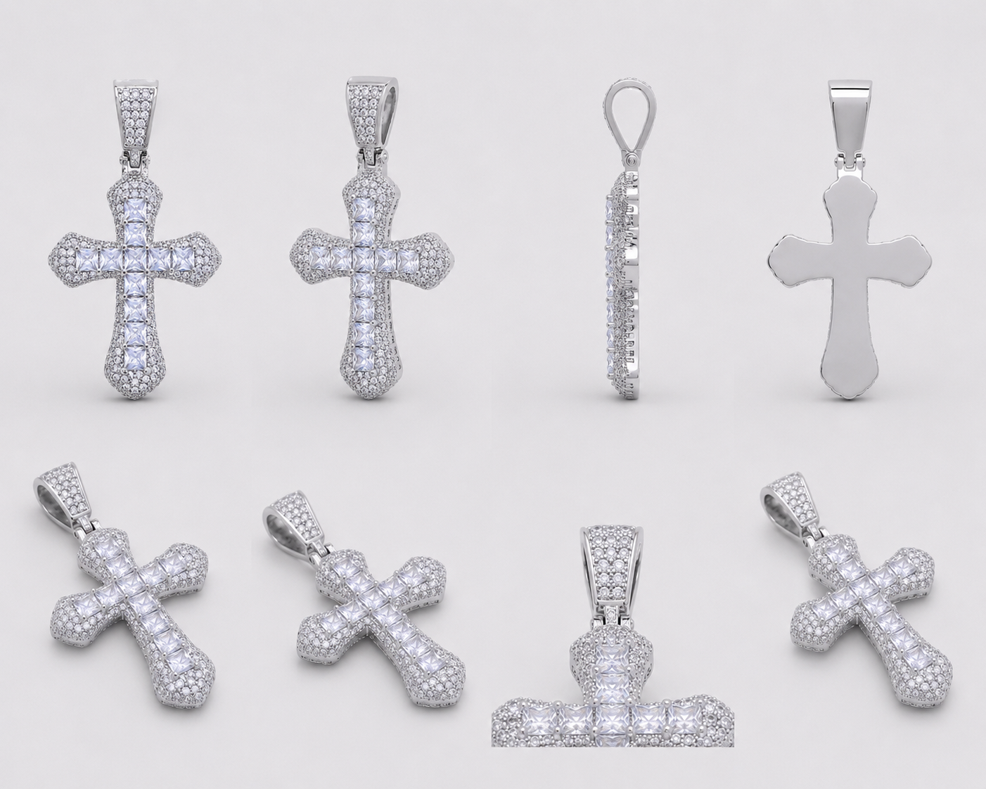 SQUARE CUT/PAVÉ SETTING CROSS PENDANT (WHITE GOLD)