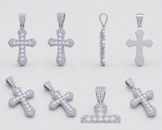 SQUARE CUT/PAVÉ SETTING CROSS PENDANT (WHITE GOLD)