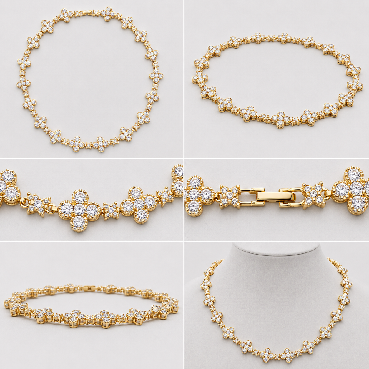ICED CLOVER CROSS CHAIN – YELLOW GOLD