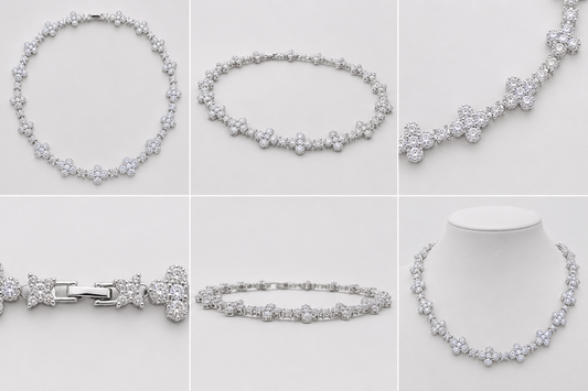 ICED CLOVER CROSS CHAIN - WHITE GOLD