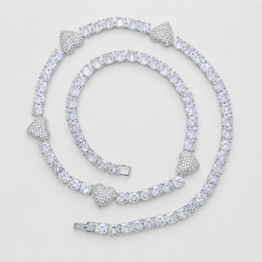 5MM TENNIS HEART CHAIN – WHITE GOLD