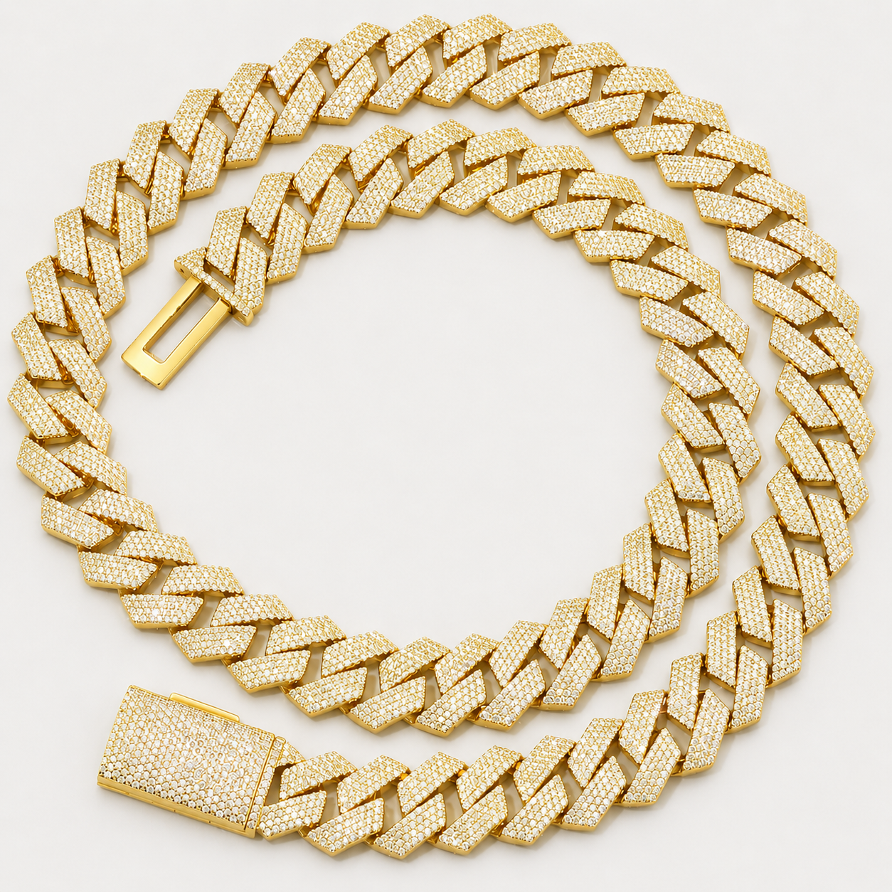 15MM 4 ROW PRONG SET CUBAN CHAIN – YELLOW GOLD