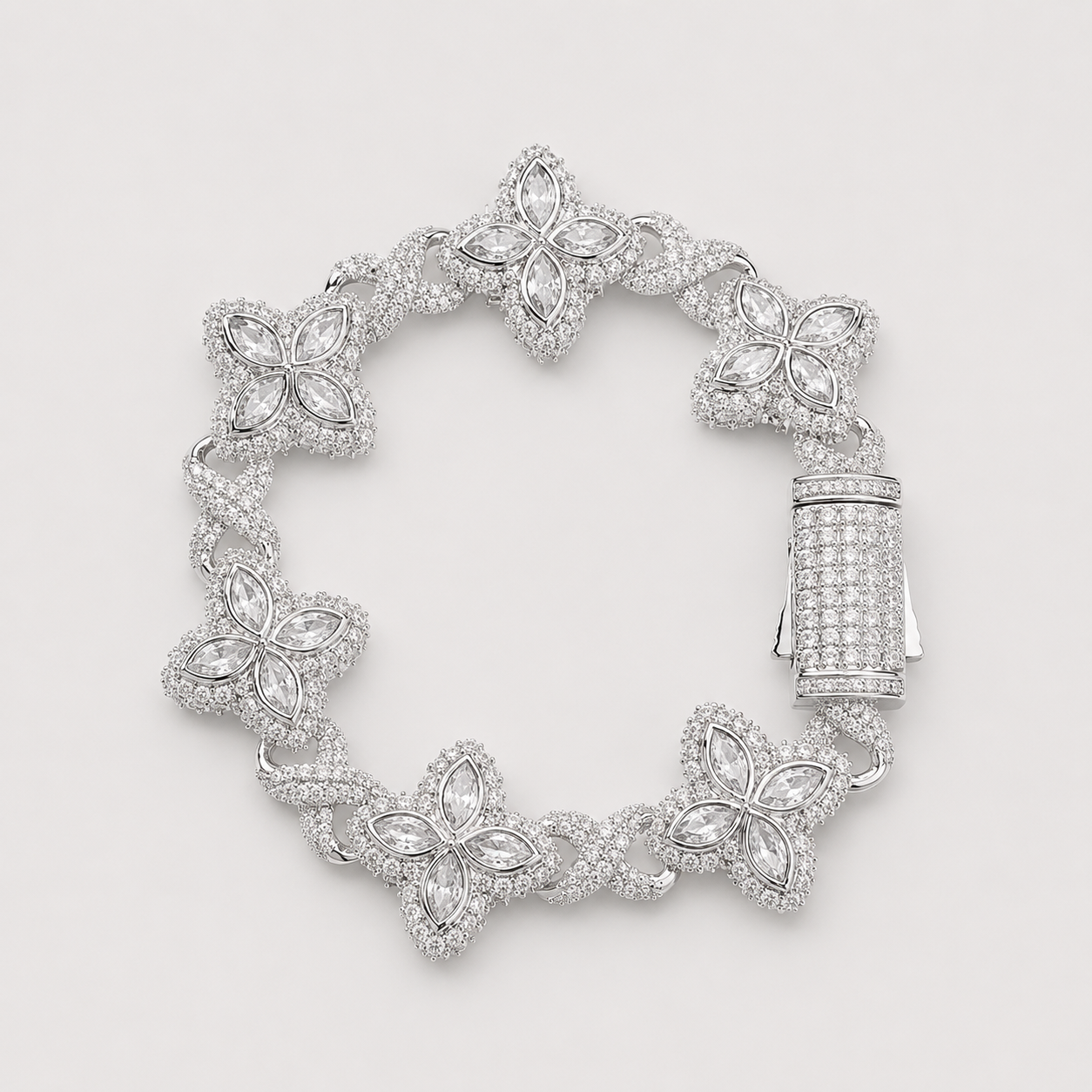 FLORAL BAGUETTE BRACELET (WHITE GOLD)