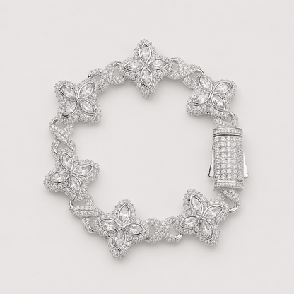FLORAL BAGUETTE BRACELET (WHITE GOLD)