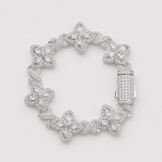 FLORAL BAGUETTE BRACELET (WHITE GOLD)