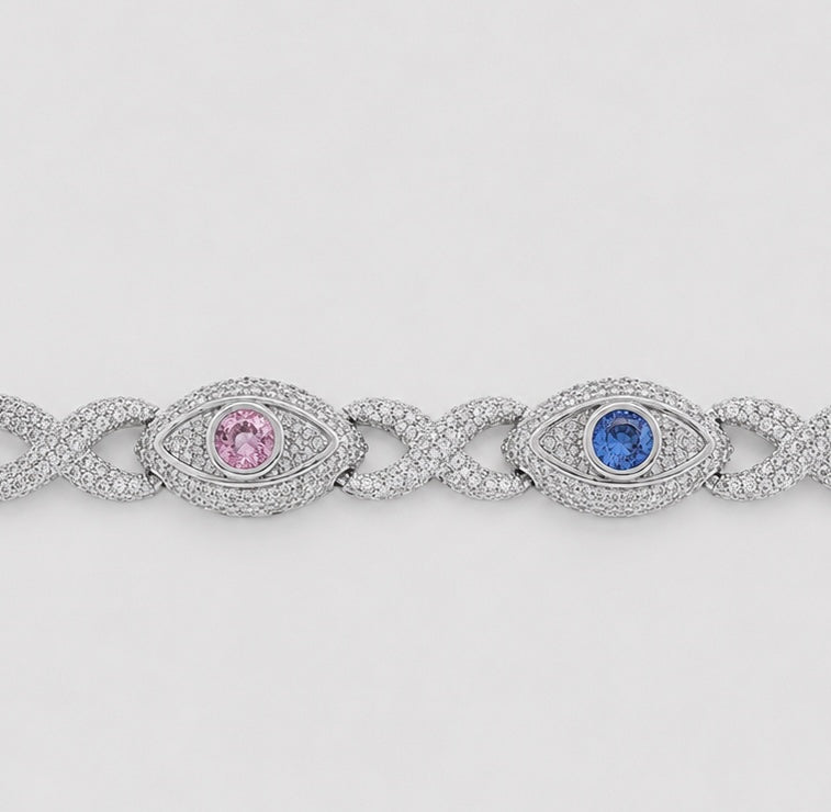 SAPPHIRE EVIL EYE BRACELET – WHITE GOLD