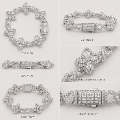 FLORAL BAGUETTE BRACELET (WHITE GOLD)