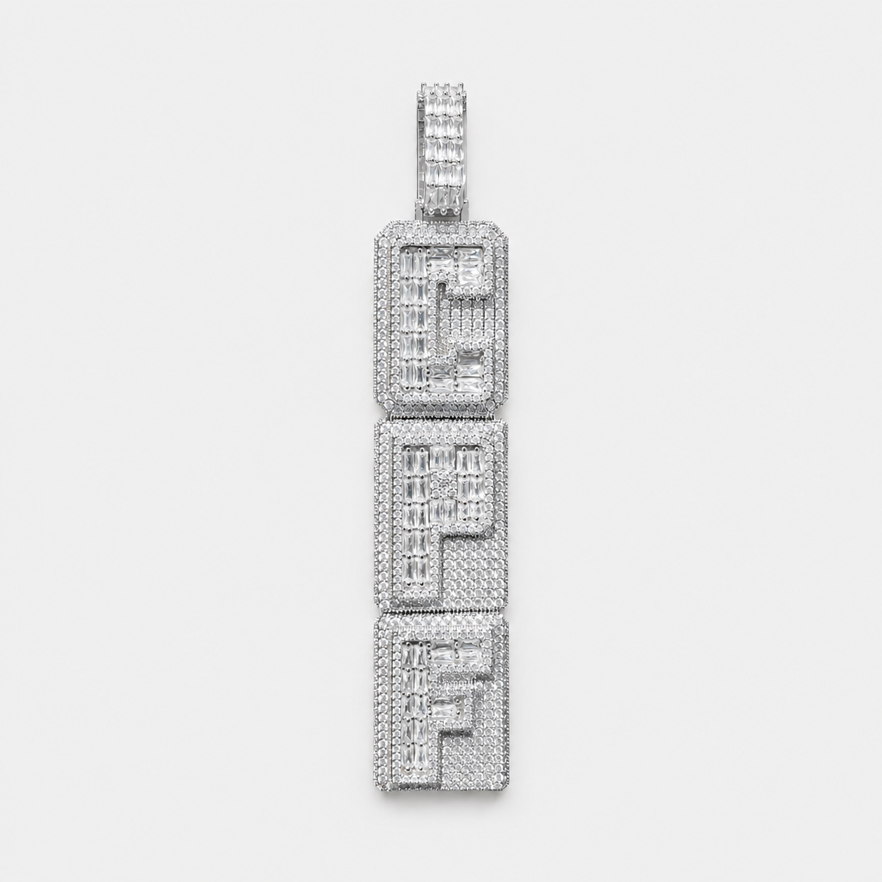 BAGUETTE/PAVE SETTING STACKED 2 LAYER CUSTOM PENDANT (ROSE, WHITE, YELLOW GOLD)
