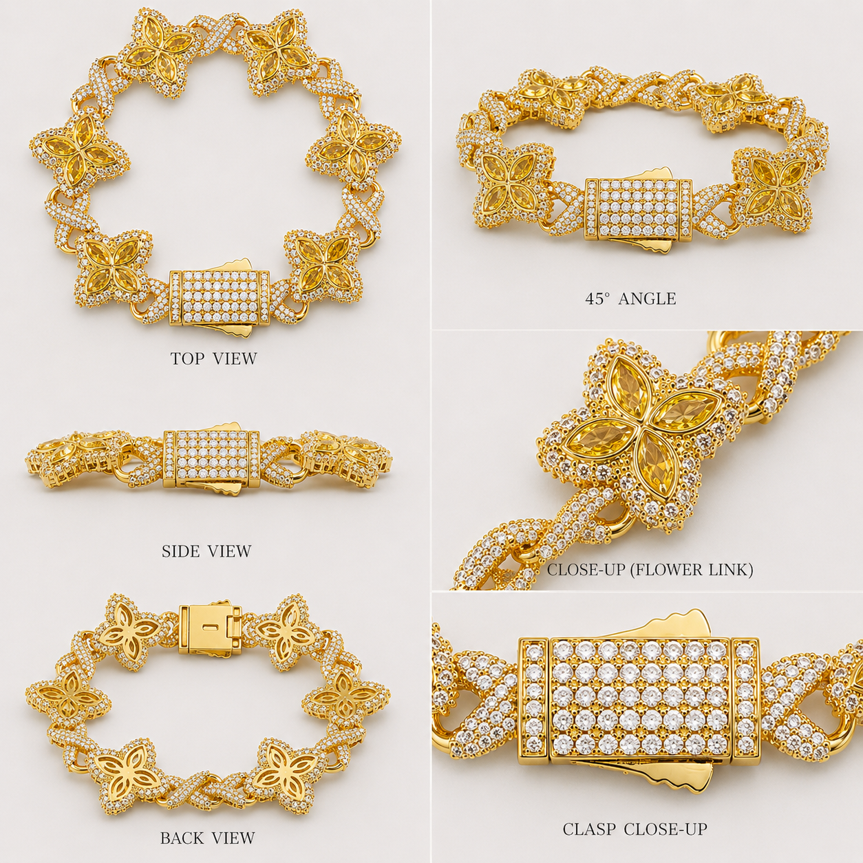 FLORAL BAGUETTE BRACELET (YELLOW GOLD)