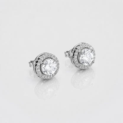 VVS ROUND HALO CUT STUD EARRINGS (WHITE GOLD)