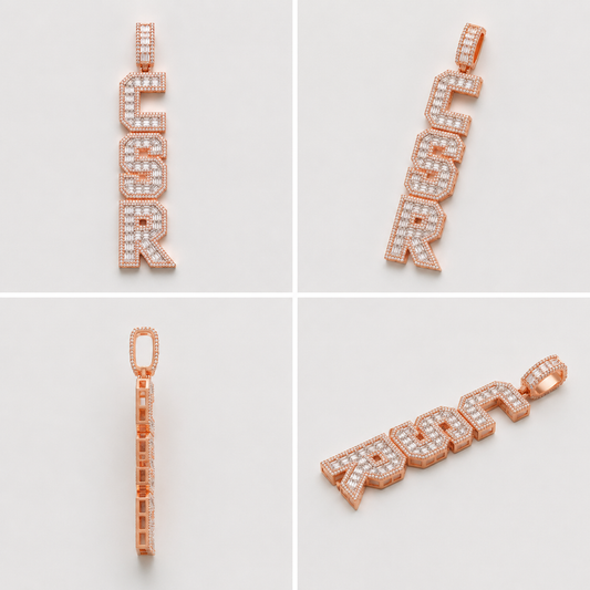 FULLY FLOODED ICED CUSTOM STACK PENDANT (ROSE, WHITE, YELLOW GOLD)