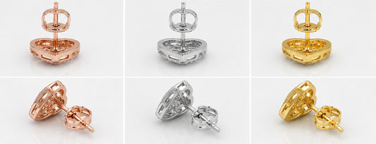 VVS1 HEART STUD EARRINGS - ROSE, WHITE, YELLOW GOLD