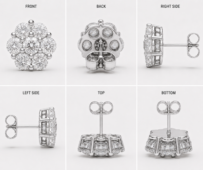 9MM HONEY COMB EARRINGS (WHITE GOLD)
