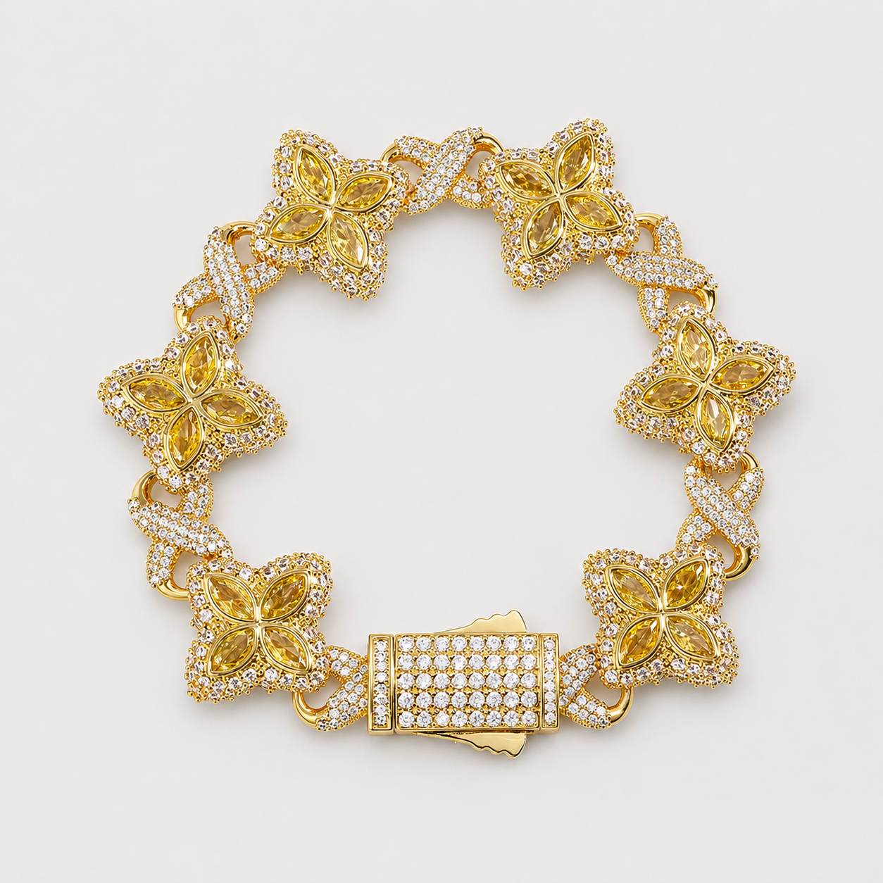 FLORAL BAGUETTE BRACELET (YELLOW GOLD)