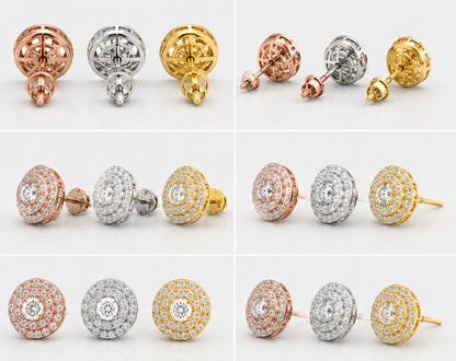 VVS1 SOLITAIRE CUT PAVE SETTING EARRINGS - ROSE, WHITE, YELLOW GOLD