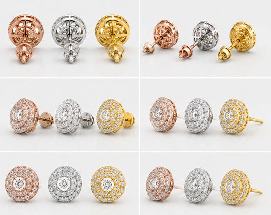 VVS1 SOLITAIRE CUT PAVE SETTING EARRINGS - ROSE, WHITE, YELLOW GOLD