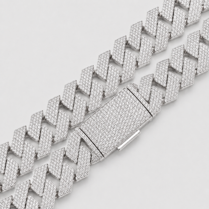 15MM 4 ROW PRONG SET CUBAN CHAIN – WHITE GOLD