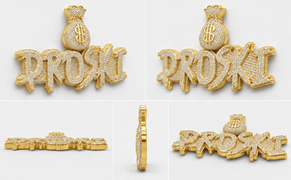 2 LAYER MONEY BAG CUSTOM PENDANT – ROSE, WHITE, YELLOW GOLD