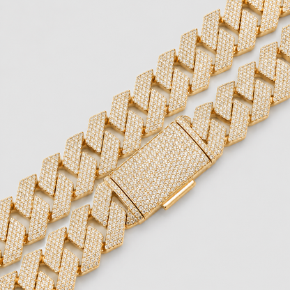 15MM 4 ROW PRONG SET CUBAN CHAIN – YELLOW GOLD