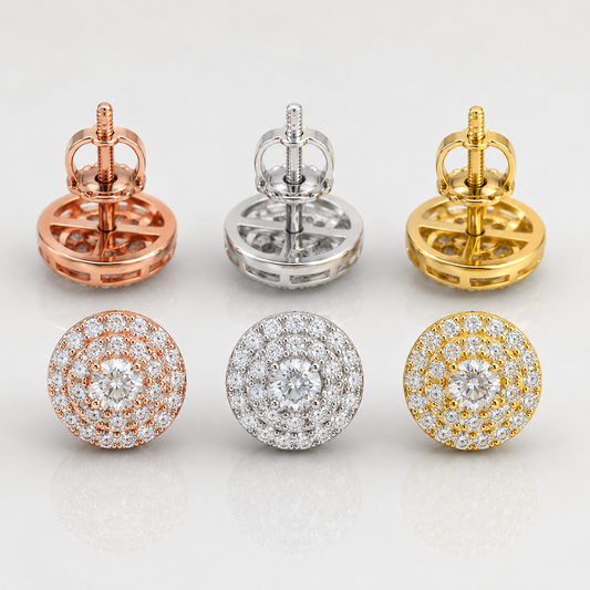 VVS1 SOLITAIRE CUT PAVE SETTING EARRINGS - ROSE, WHITE, YELLOW GOLD