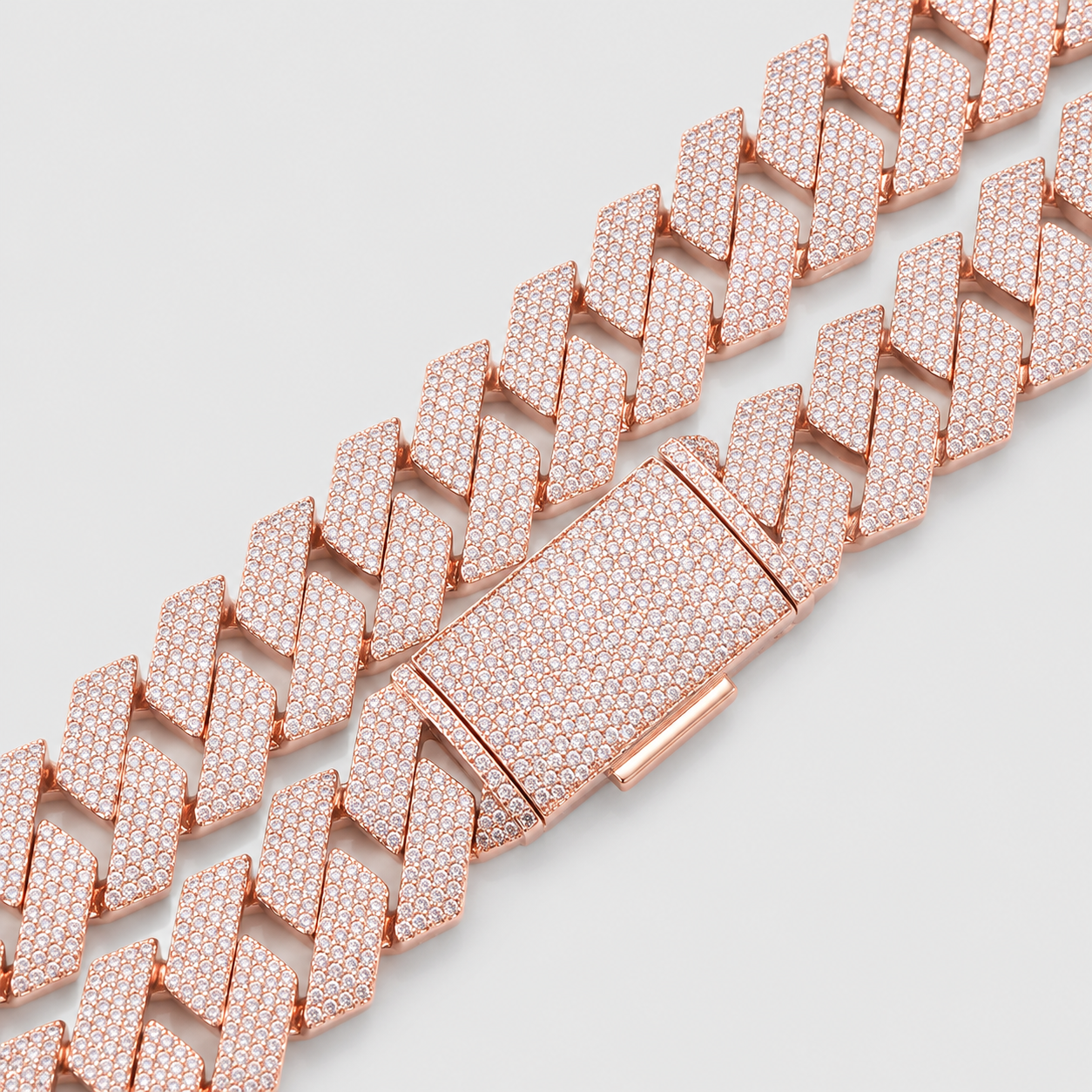 15MM 4 ROW PRONG SET CUBAN CHAIN – ROSE GOLD