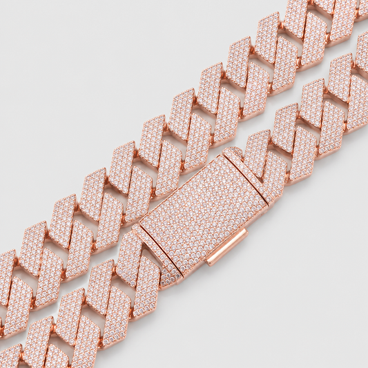15MM 4 ROW PRONG SET CUBAN CHAIN – ROSE GOLD