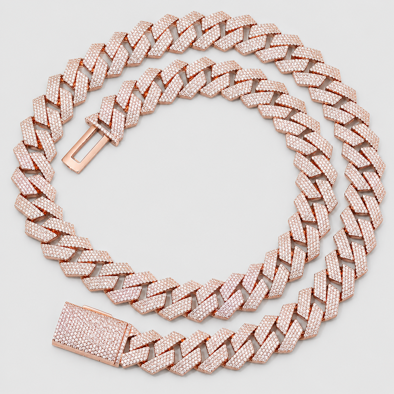 15MM 4 ROW PRONG SET CUBAN CHAIN – ROSE GOLD