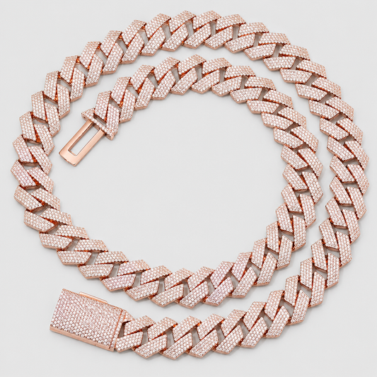 15MM 4 ROW PRONG SET CUBAN CHAIN – ROSE GOLD