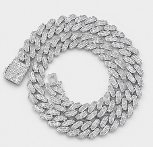 15MM CHANDELIER CUT CUBAN - WHITE GOLD
