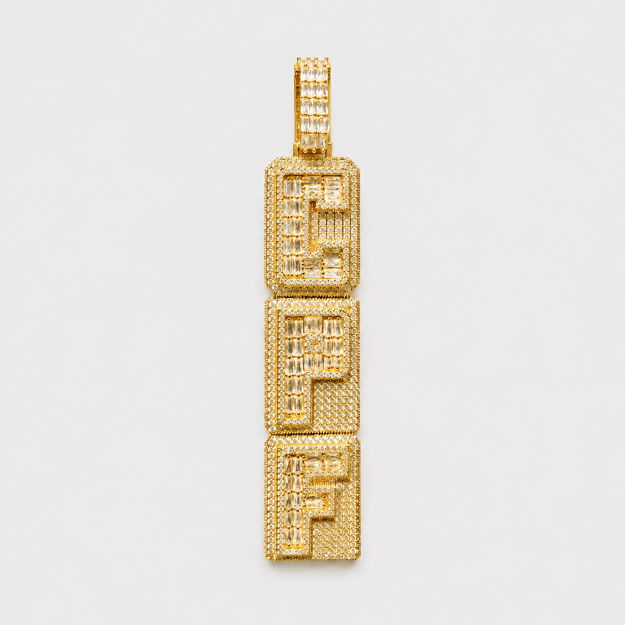 BAGUETTE/PAVE SETTING STACKED 2 LAYER CUSTOM PENDANT (ROSE, WHITE, YELLOW GOLD)