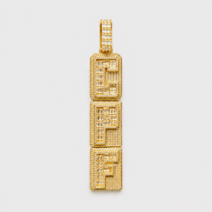 BAGUETTE/PAVE SETTING STACKED 2 LAYER CUSTOM PENDANT (ROSE, WHITE, YELLOW GOLD)