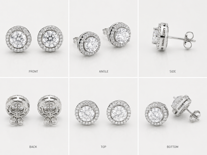 VVS ROUND HALO CUT STUD EARRINGS (WHITE GOLD)