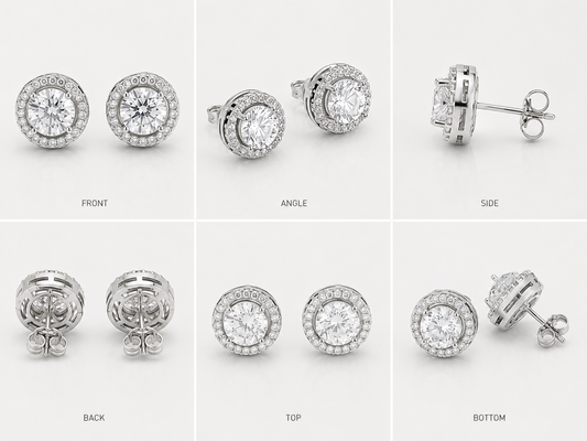 VVS ROUND HALO CUT STUD EARRINGS (WHITE GOLD)