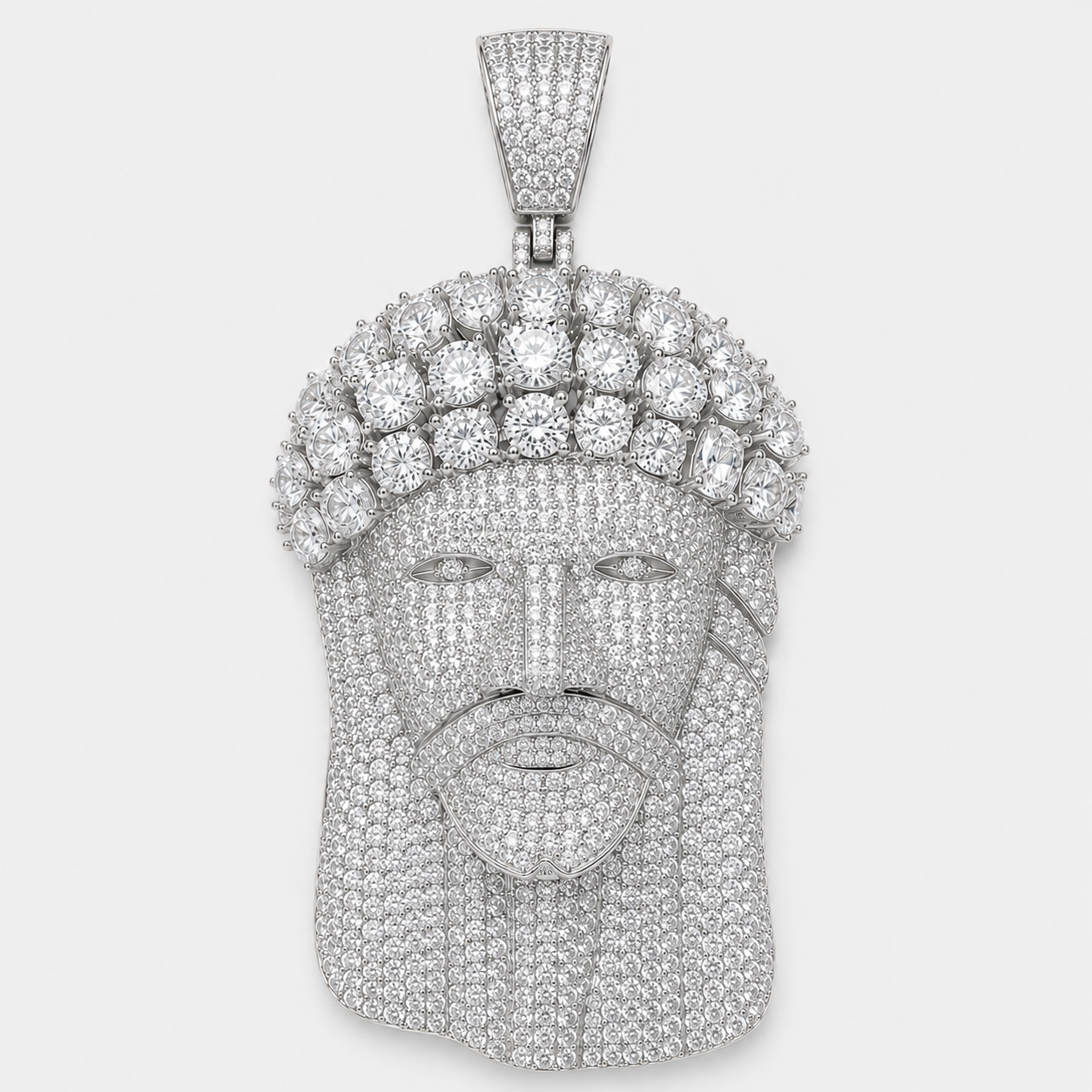 VVS1 3 CUT FULLY FLOODED JESUS PENDANT – WHITE GOLD