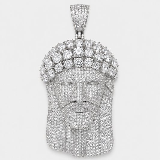 VVS1 3 CUT FULLY FLOODED JESUS PENDANT – WHITE GOLD