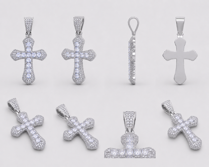 SQUARE CUT/PAVÉ SETTING CROSS PENDANT (WHITE GOLD)