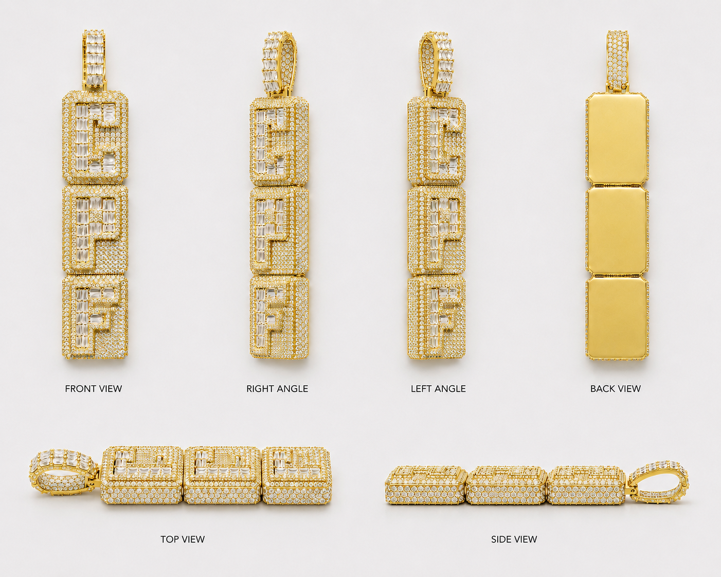 BAGUETTE/PAVE SETTING STACKED 2 LAYER CUSTOM PENDANT (ROSE, WHITE, YELLOW GOLD)