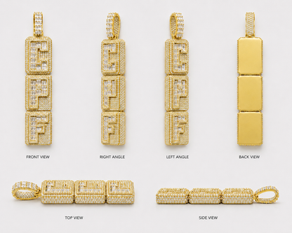 BAGUETTE/PAVE SETTING STACKED 2 LAYER CUSTOM PENDANT (ROSE, WHITE, YELLOW GOLD)
