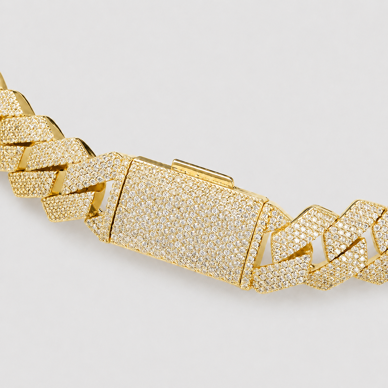 15MM 4 ROW PRONG SET CUBAN CHAIN – YELLOW GOLD