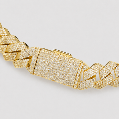 15MM 4 ROW PRONG SET CUBAN CHAIN – YELLOW GOLD