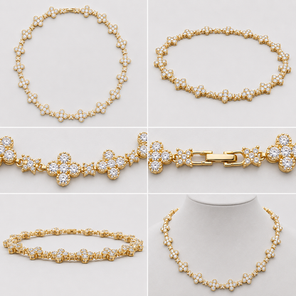 ICED CLOVER CROSS CHAIN – YELLOW GOLD