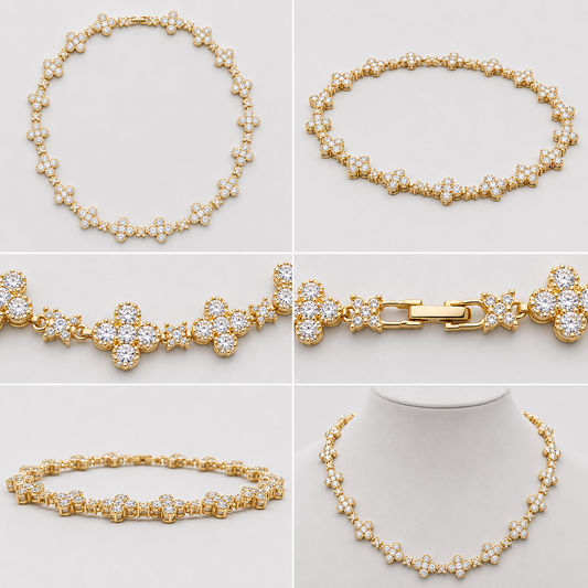 ICED CLOVER CROSS CHAIN – YELLOW GOLD