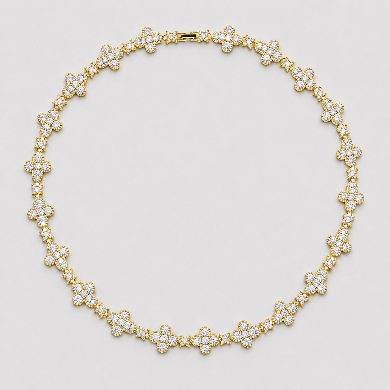 ICED CLOVER CROSS CHAIN – YELLOW GOLD