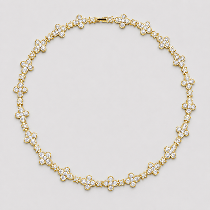 ICED CLOVER CROSS CHAIN – YELLOW GOLD