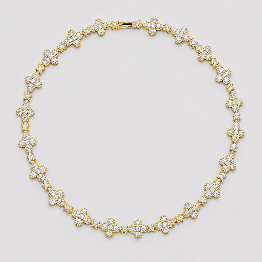 ICED CLOVER CROSS CHAIN – YELLOW GOLD
