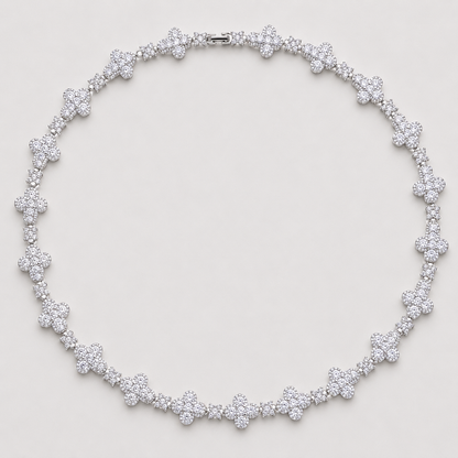 ICED CLOVER CROSS CHAIN - WHITE GOLD